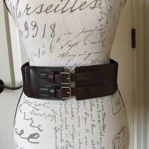 Woven stretch Double Buckle brown belt 32” x 2.5”